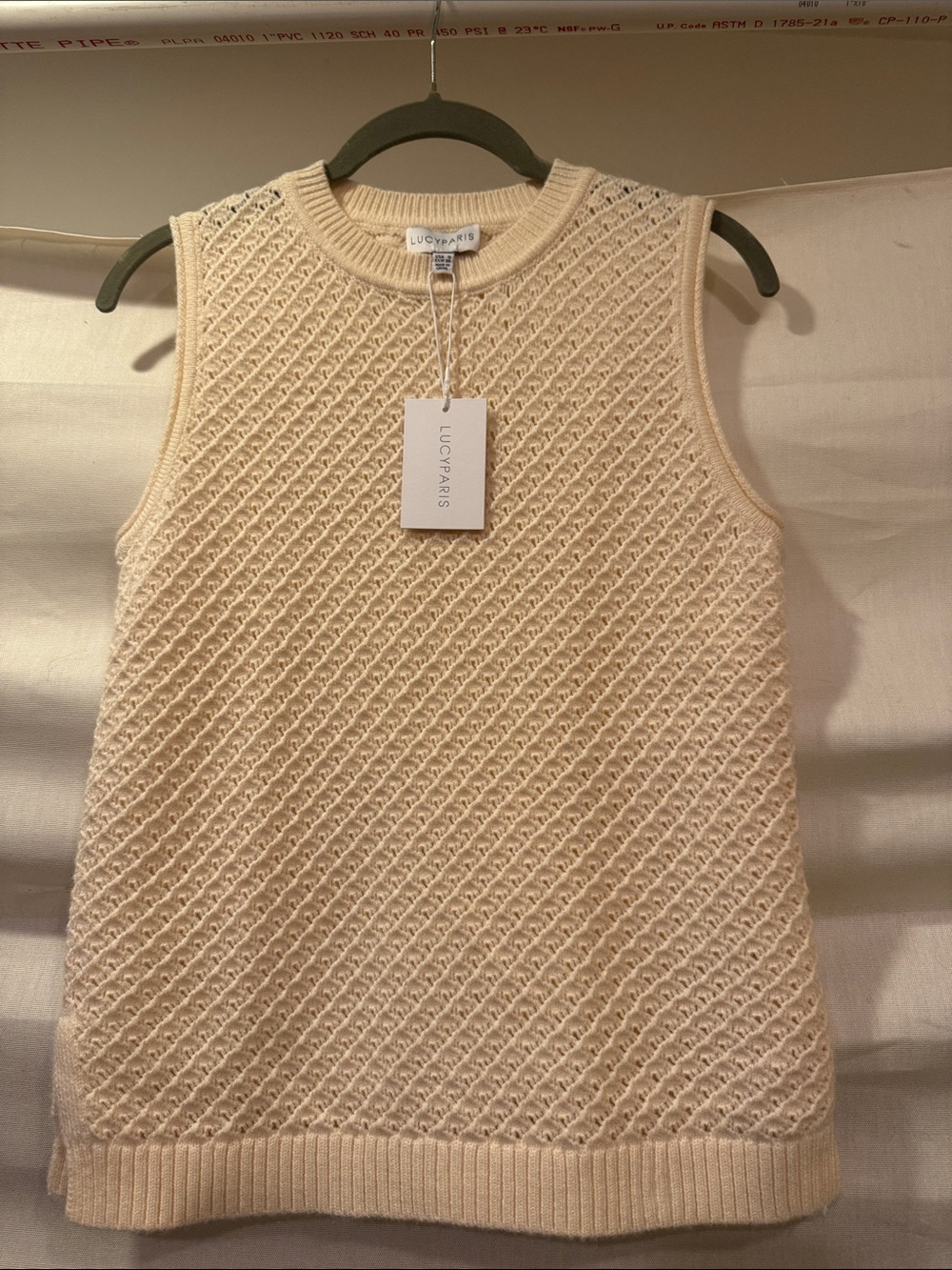 Lucy Paris Cream Cable Knit Sleeveless Sweater